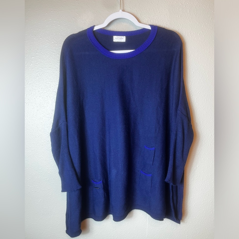 Mer Sea Always By The Sea Blue Long Sleeve Front Pocket Sweater OS‎
